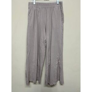 Joie Organic Cotton Wide Leg Pants Size M Elastic Waist Neutral Slit Hem